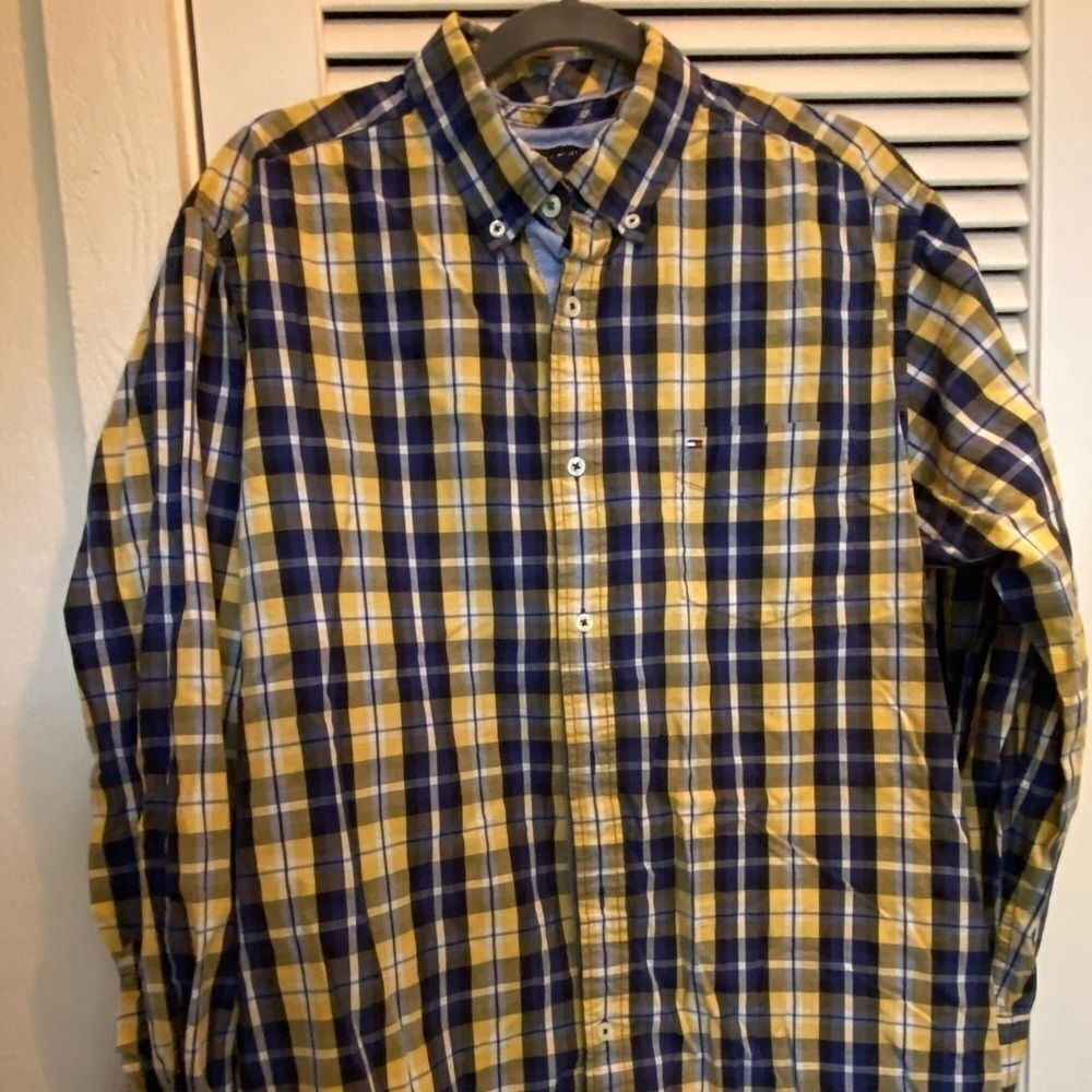 Tommy hilfiger blue plaid classic fit dress shirt